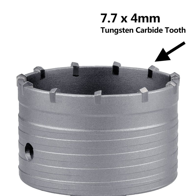 GUICGOC 90mm / 3.5 inch Concrete Hole Saw with 220mm SDS Plus Shank Connecting Rod, Tungsten Carbide Teeth (7.7mm x 4mm) Cement Hole Saw for Concrete Cement Brick Wall Stone (90mm (3.5 inch) - Image 4